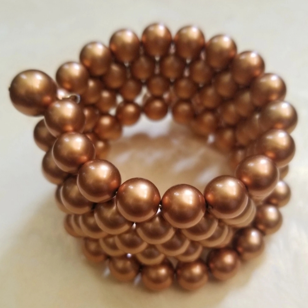 Vintage Bloomingdale's Coppery Faux Pearls Coiled Wrap Bracelet